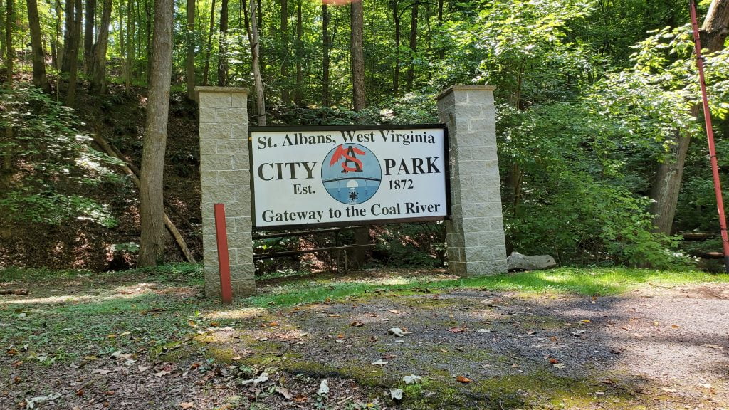 Welcoming sign at St. Albans City Park in St. Albans, WV`