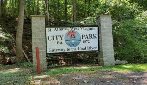 Welcoming sign at St. Albans City Park in St. Albans, WV`