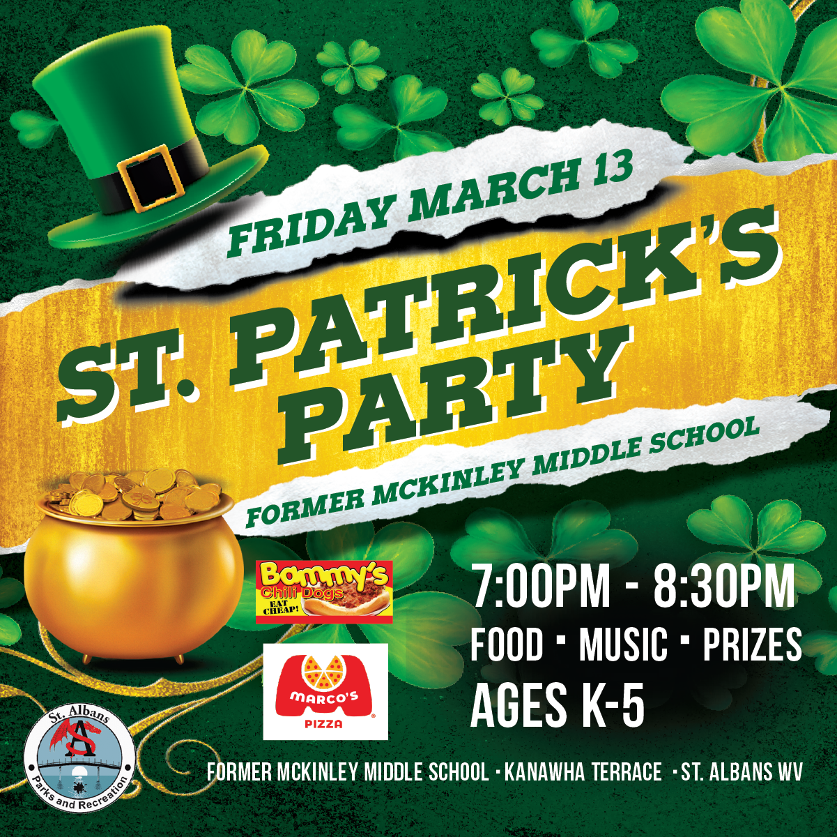 St. Patrick’s Party for Kids (Grades K-5) – March 13, 2026